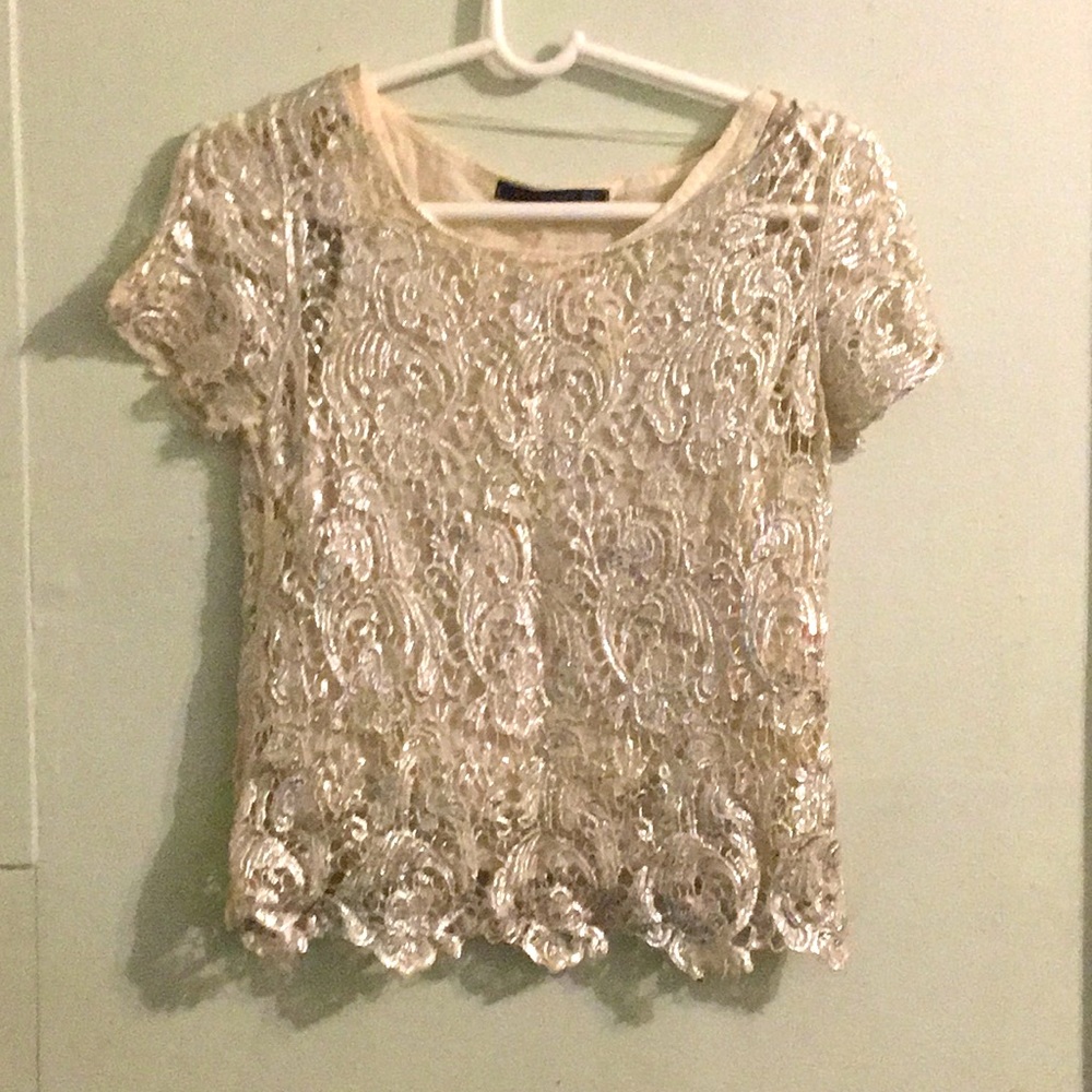 Zara Woman Silver and Cream colored Blouse
